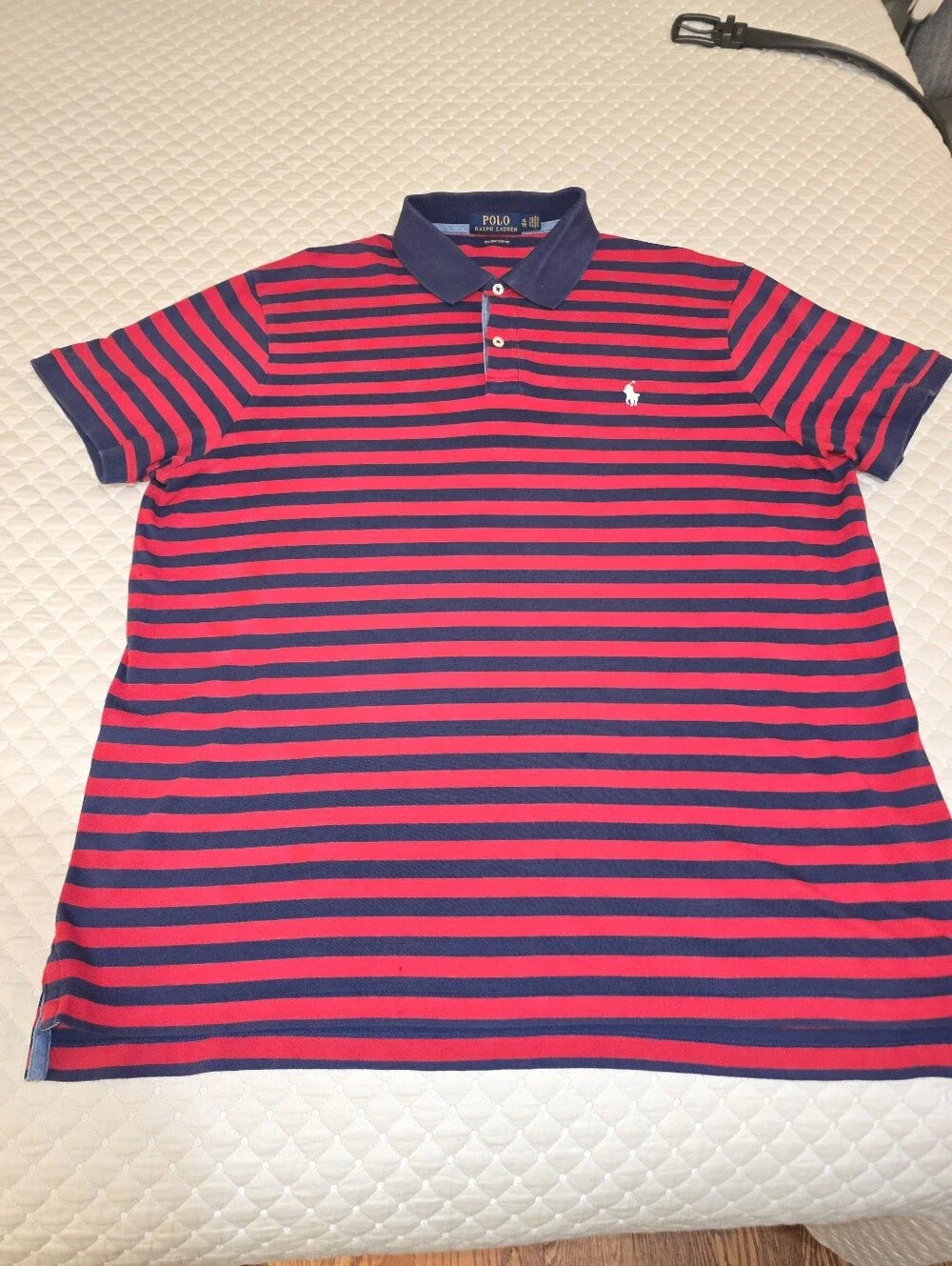 XL - Ralph Lauren Polo Men’s Red & Navy Striped Shirt. ( PRISTINE CONDITION)